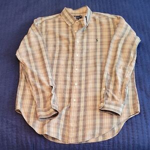 Ralph Lauren Beige and Green Plaid Button-Down Shirt